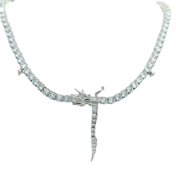 14K White Gold Finish Chinese Dragon 21inch x 5mm Tennis Chain. - Picture 7 of 7